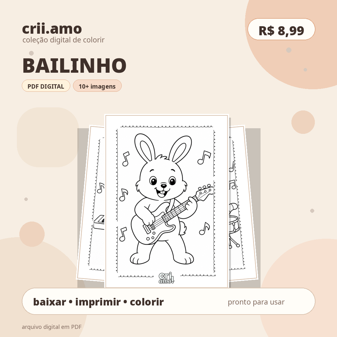Coleção de colorir Bailinho, PDF digital com mais de 10 imagens, R$ 8,99