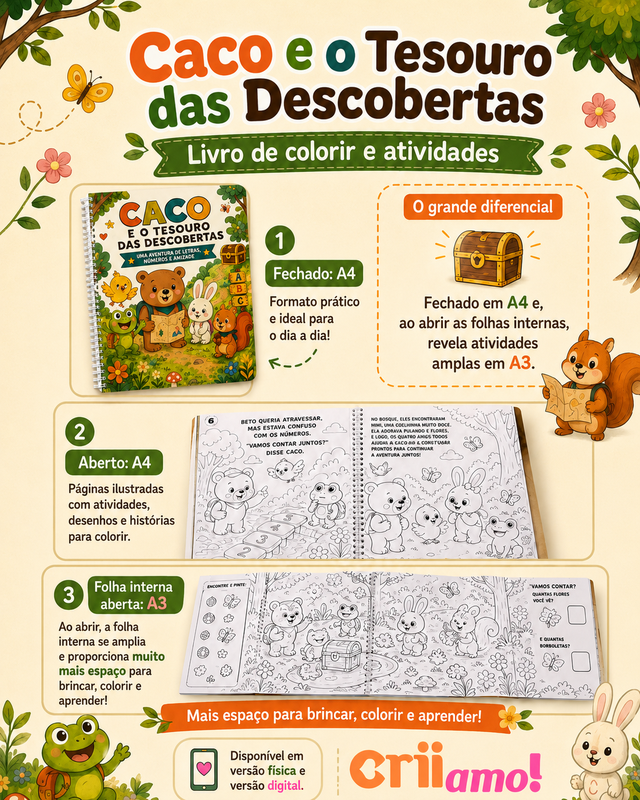 Formato do livro: fechado em A4, folhas internas abrem em A3